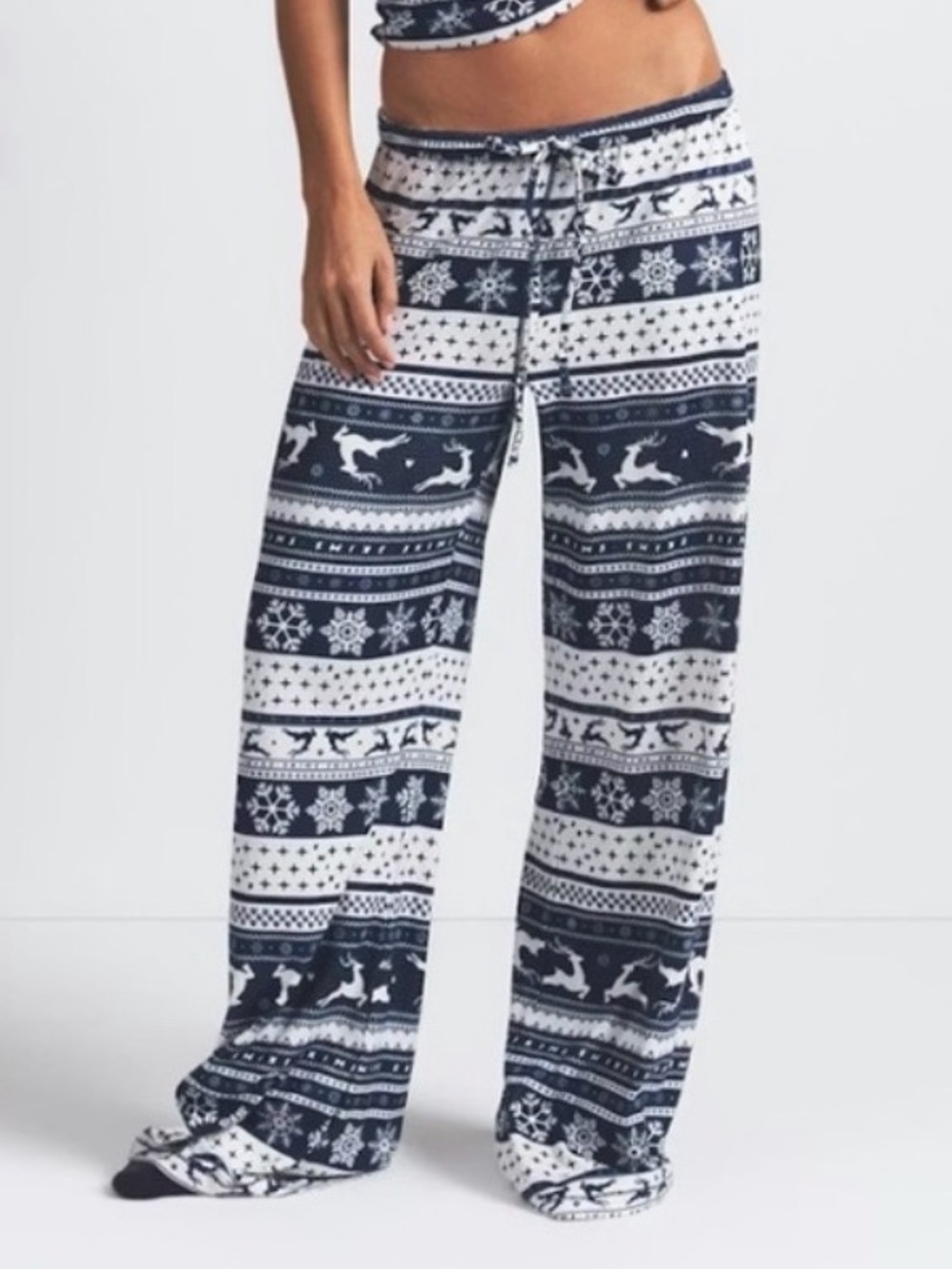 NWT Skims Logo Ivory White and Navy Deer Fair Isle Wide Leg Lounge Pants Sz 3X